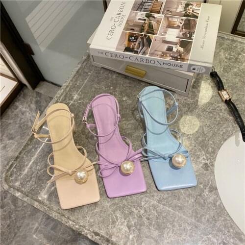 SONDR 2021 New PU Sandals Women Summer Fashion Spike Heels Shoes Party Butterfly-Knot Basic Buckle Strap Back Novelty Solid