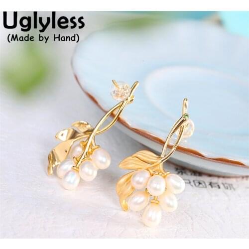 Uglyless Harvest Natural Pearls Fruits Earrings for Women Summer Dress Jewelry Gold Studs 925 Sterling Silver Lovely Earrings