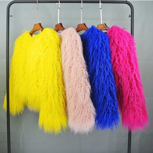 High-quality faux fur coat womens autumn winter solid color fashion casual short coat luxury warm wool yellow coat jacket