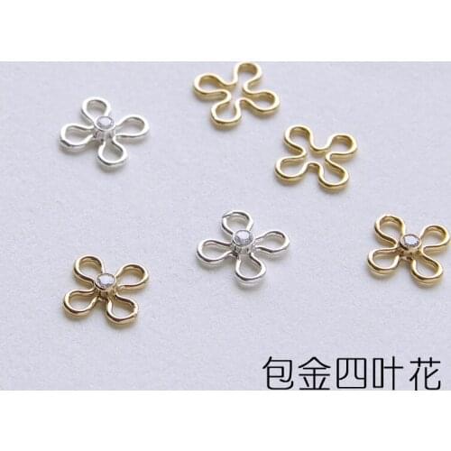Gold filled hollow four peta'ls flower connector insert crystal Beads not fade for making jewelry accessories 8mm 3pcs