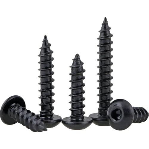 100pcs M3*6/8/10/12/16/20 Alloy steel with black hex socket round button head self tapping screw Model wood electronic screw