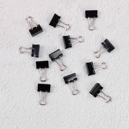 12Pcs 15mm Black Metal Binder Clips Notes File Letter Paper Clip Photo Binding Stationery Office Supplies