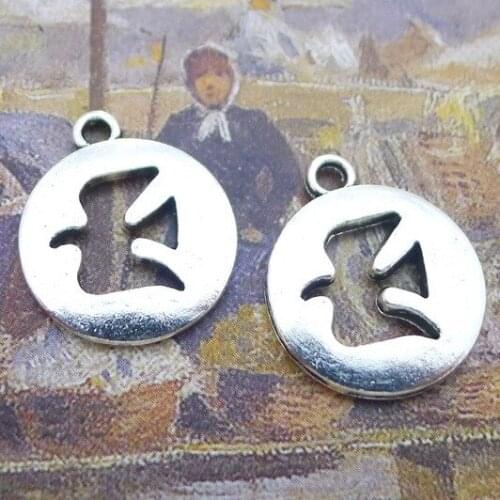 Newest 12Pieces 16*19mm Mixed Alloy Antique Silver Color Bird Round Charms Bracelet Pendant Accessory For DIY Jewelry Making