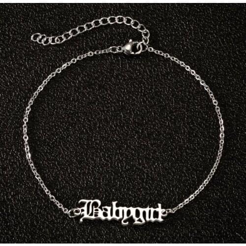 2020 New Fashion Babygirl Letter Anklets Stainless Steel Old English Ankle Foot Jewelry for Girlfriend Mom Personal Gifts