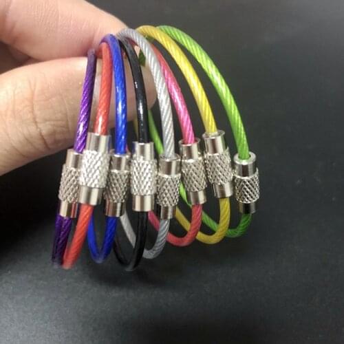 5pcs Colorful EDC Portable Keychains Stainless Steel Carabiner Keychain Outdoor Tool Steel Wire Keyring Rope Screw Lockkeychain