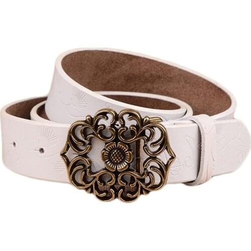 White Belt for Women Coffee Real Leather Belt Female Vintage Ethnic Genuine Leather Cowhide Ladies Jeans Belts