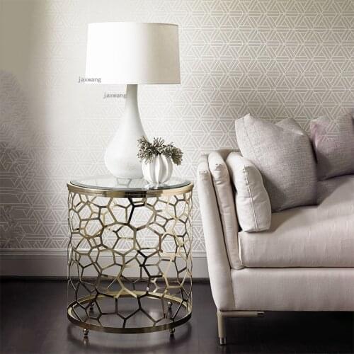 Stainless Steel Hotel Lobby Club Side Table Modern Minimalist Small Apartment Coffee Table Living Room Sofa Round Corner Tables