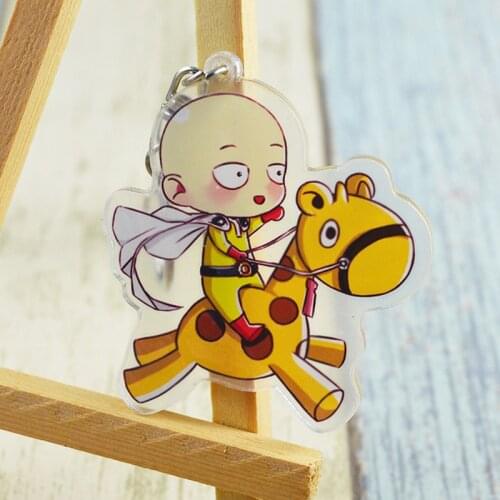 One Punch Man Keychain Cute Double Sided Saitama Key Chain Pendant Acrylic Anime Accessories Cartoon Key Ring