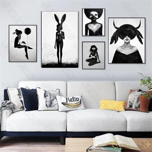 Black and White Simple Beauty Poster Nordic Style Waterproof Ink Painting Print Painting Modern Living Room Bedroom Wall Sticker