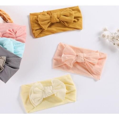 Baby Bows Headband Cotton Girls Nylon Head Bands Soft Infant Candy Color Hair Accessories Princess Toddler Headwrap Summer