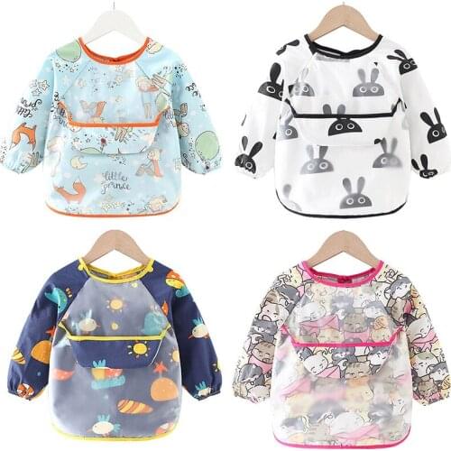 Baby Bib Feeding Waterproof Long Sleeve Shirt Painting Drawing Bandana Bibs&Burp with Pocket Baberos Impermeables Para Bebe