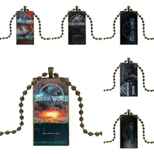 For Women Wedding 2018 Jurassic World Fallen Kingdom Bronze Color Glass Cabochon With Rectangle Shaped Pendant Choker Necklace
