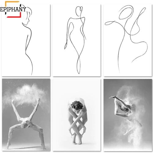 Canvas Print Picture Wall Art Nordic Poster Black and White Ballet Dance Lady Sketch Painting Home Decoration Module Living Room