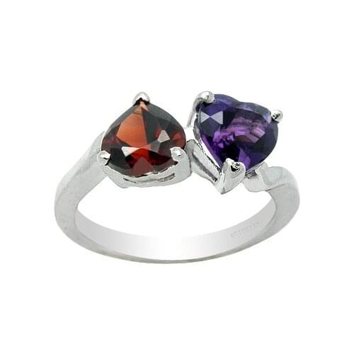 Fashion Silver Heart Gemstone Ring for Woman 6mm Natural Amethjyst Garnet Ring Silver Garnet Amethyst Ring Gift for Woman