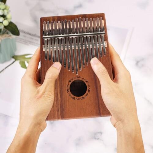 Mahogany Body Musical Instrument 17 Keys Thumb Piano Wood Kalimba Musical Instrument with Tuning Hammer Stickers