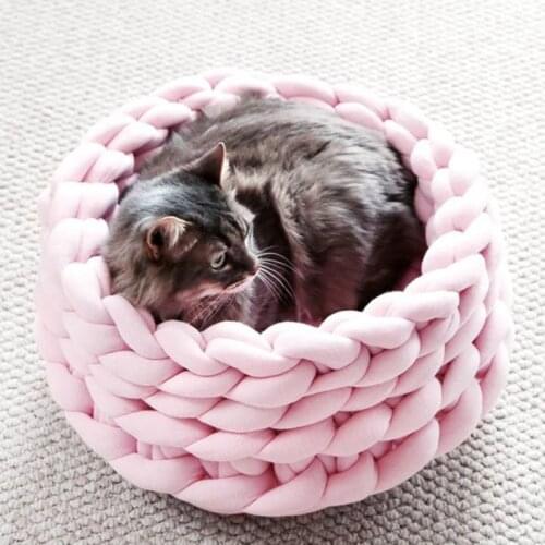 Cat Bed Pet House Fashion Woven Wool Cotton Cat Cave Basket Lazy Lounger Soft Kennel Dog Sleep Sofa Washable Pet Supply