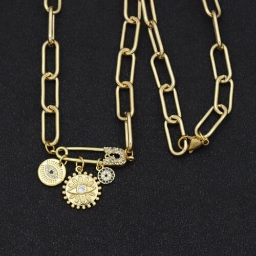 Cubic Zirconia Paper Clip Connector Pendant Necklace for Women Sun Evil Eye Diy Fashion Jewelry Party Gift 1 Piece