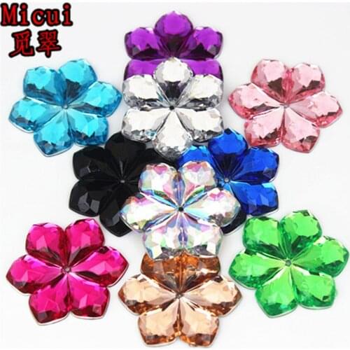 Micui 20PCS 28mm Flower Shaped Acrylic Rhinestones Flatback For Clothes Dress Decorations Jewelry Accessories MC266