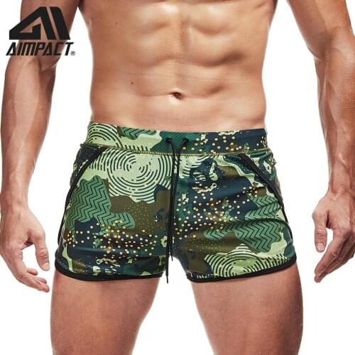 AIMPACT Mens Swim Trunks 3 inch Running Short Shorts with Lining Linner Hawaii Green Camo Surf Beach Board Shorts AM2815
