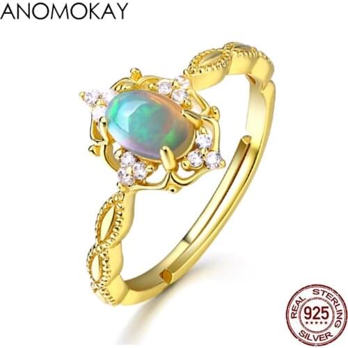 Anomokay New Mix Color CZ Resizable Gold Color Rings 100% Sterling 925 Silver White Crystal Rings for Women Luxury Jewelry Gift