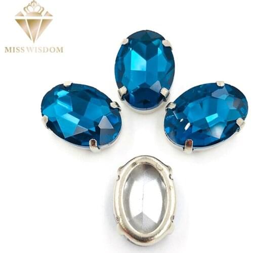 10X14mm/13X18mm Peacock blue Oval Copper claws hollow thick bottom high quality glass crystal Sew on rhinestones DIY accessories
