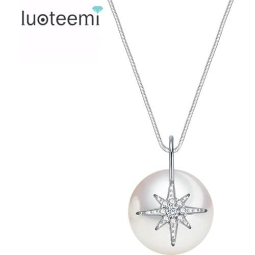 LUOTEEMI New Stock White Gold-Color Micro AAA Cubic Zirconia Women CZ Imitation Pearl Drop Pendant Necklace Wholesale Bijoux