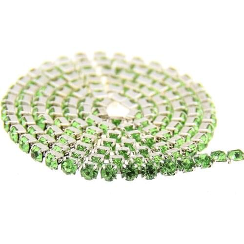 Peridot Glass Rhinestones Silver Base Chains Copper Cup Chain Pointed Back Sewing Crystal Sew On Beads For Scrapbook Phone Cases