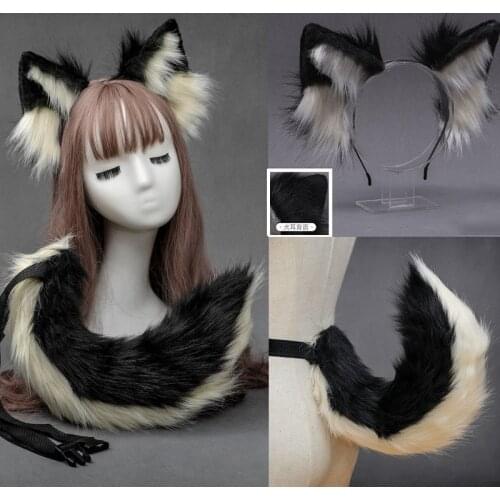 Sled dog tail fur simulation cosplay props headdress accessories wolf dog ears