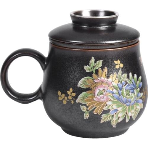 Silver Cup 999 Pure Silver Health Cup Huahaoyueyuan Ceramic Water Cup Gilded Silver Office Tea Water Cup With Cover Filtration