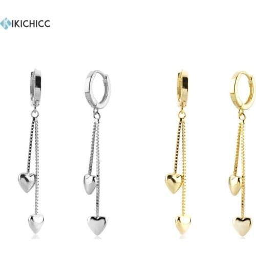 KIKICHICC 925 Sterling Silver Two Chain Heart Drop Earring Women Fashion Fine Jewelry Clips Female Classic Wedding Rock Punk