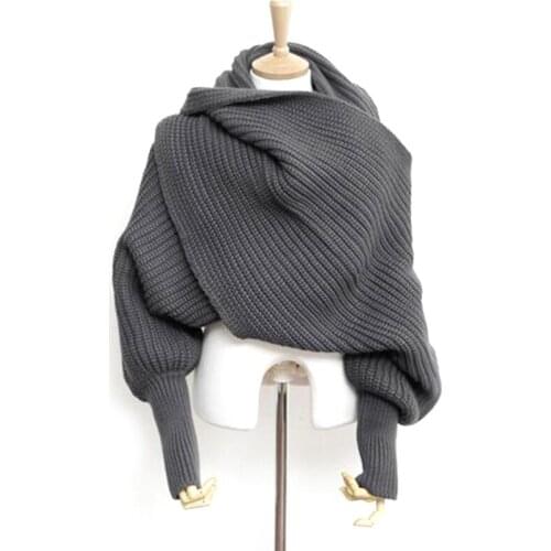 Shawl Winter Crochet Unisex Women Knitted Scarf with Sleeves Long Wraps Scarves for Ladies Shawls Stole Wrap Drop Shipping