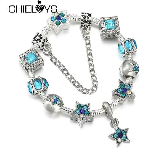 High Quality Crystal Star Beads Pendant Charm Bracelets With Star Snake Chain Bracelets For Women Girlfriend Jewelry Gift
