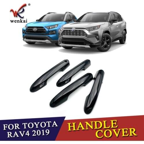 WENKAI ABS Piano Black Car Exterior Accessories Side Door Handle Cover Trim Garnish Sticker For Toyota Rav4 2019 2020