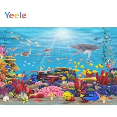 Yeele Vinyl Cartoon Seabed Mermaid Shark Birthday Party Photography Backdrop Children Boy Photographic Background Photo Studio