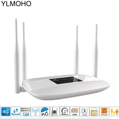 YLMOHO 4G LTE WiFi Router 300Mbps Broadand Mini Modem 4G 3G Wi-Fi Mobile Hotspots CPE with SIM Slot 4 LAN Rj45 Ports 32 Users