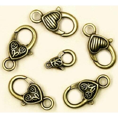 Anqitue Bronze Plated Heart Shaped Lobster Clasps Bronze tone Fit Link Chain Bracelet DIY Jewelry Findings Accessories