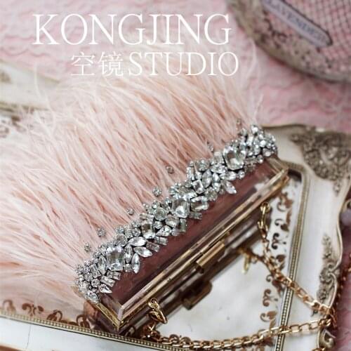 Mirror Studios new hand-customized multi-color goddess water drill feather stiletto one-shoulder hand with transparent bag