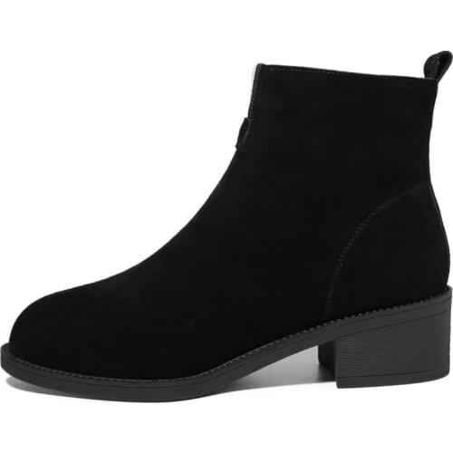Round Toe Thick Heel WomenS Boots, Solid Color Short Boots With Side Zipper, WomenS Platform Shoes
