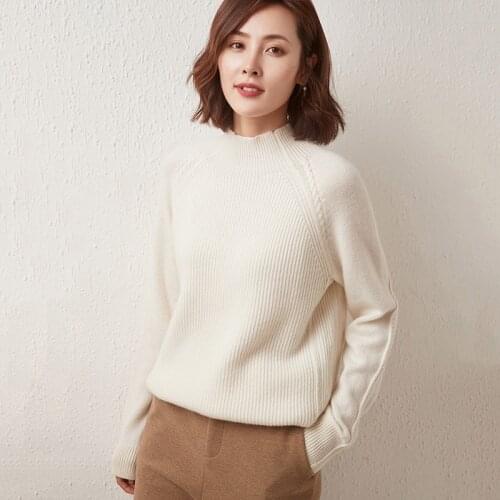 21 Autumn and winter new style half-high neck long-sleeved knitted casual loose ladies 100% cashmere wool plush regular pullover