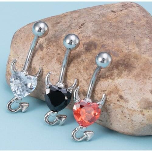 1PC Cubic Zirconia Devil Heart Belly Button Rings for Women 14G Surgical Steel Sexy Navel Barbells Stud Body Piercing Jewelry
