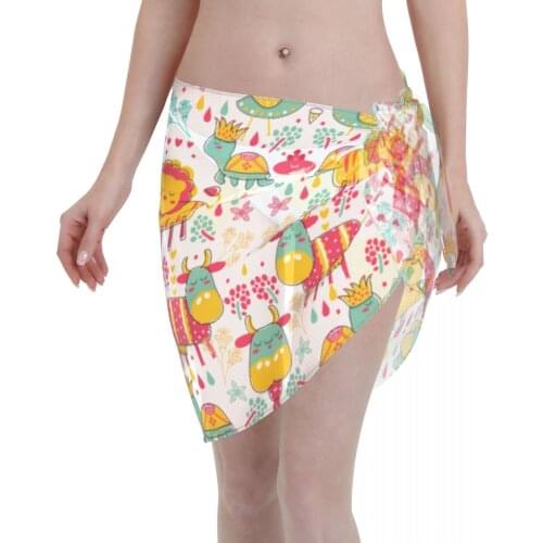 Women See-Through Beach Bikini Cover Up Wrap Scarf Swimwear Pareo Sarong Dress Animals Colorful Style Casual Beach Dress