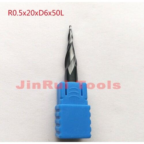 1pc R0.5*D6*20*50L*2F HRC55 Tungsten solid carbide Coated Tapered Ball Nose End Mills CNC milling cutters wood knife tools knife