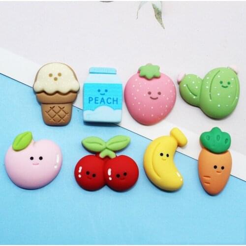 10Pcs Cartoon Milk Fruits Ice Cream Flat back Resin Cabochon Fake Food Fit Phone Decoration Scrapbooking DIY Hair Accessories