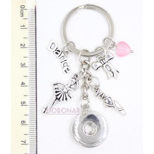 10PCS Wholesale 18mm Snap Jewelry Dance Ballerina Key Chain Handbag Charm Ballet Snap Key chains Key Rings Gift Bijoux
