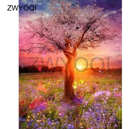 5DDIY Diamond painting Cross stitch Full Round Diamond mosaic peach woman sun Full Square Diamond embroidery peach woman scenery