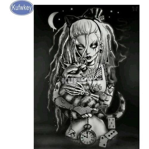 5D Diamond Embroidery Diy Diamond Painting terrorist woman cat cross stitch full square Diamond Mosaic Halloween Paintings gift