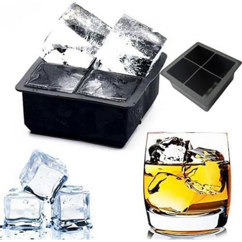 Refrigerator Homemade Ice Cube Mold 4 Grid Silicone Large Square Ice Cube Mold Box Durable Kitchen Tools Supplies