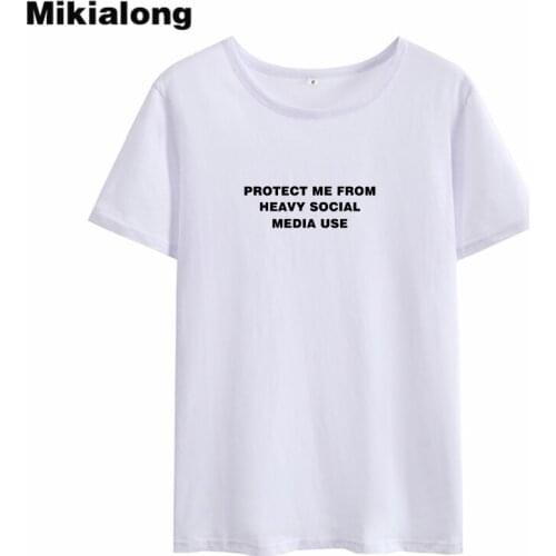 Mikialong Protect Me From Heavy Social Streetwear Tshirt Women 2018 Black White Cotton Tee Shirt Femme Tumblr T-shirt Women Tops