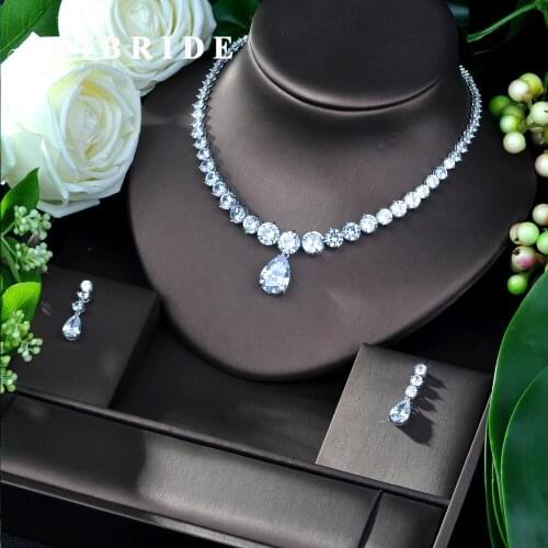 HIBRIDE Luxury Twist Women Nigerian Wedding Bride Cubic Zirconia Necklace Dubai 2PCS Jewelry Set Jewellery Addiction N-239