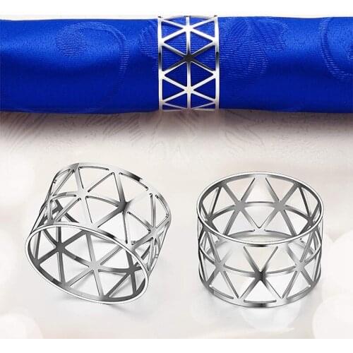 Hot 12Pcs Hollow Out Napkin Rings Holders Napkin Ring Serviette Buckle Holder Household Metal Napkin Holder Adornment